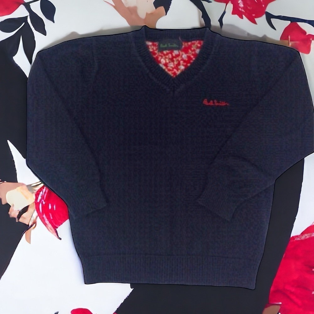 𝅺PAUL Smith Boys Navy Cotton V-Neck Sweater Size 5
